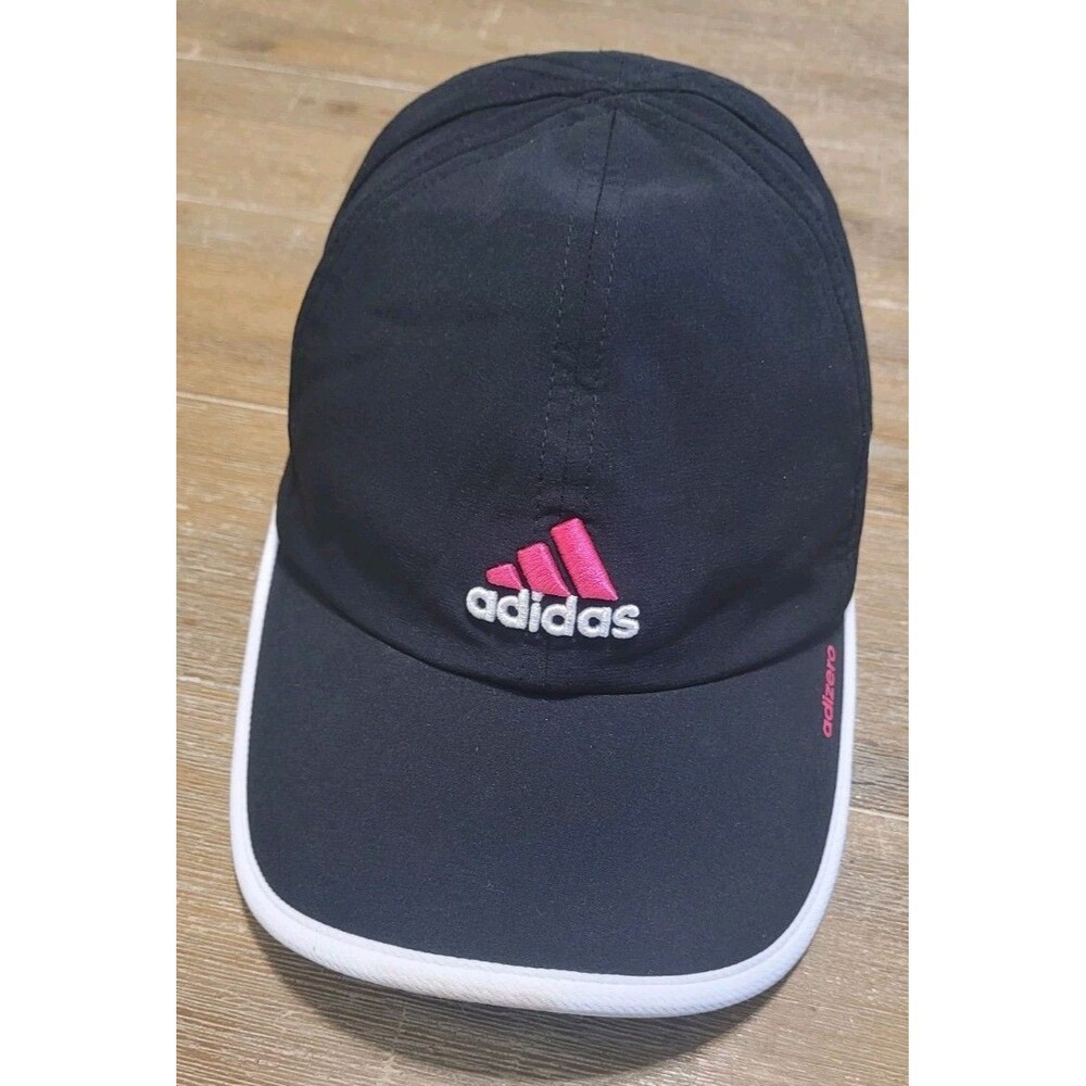Adidas Adizero Strapback Hat Black One Size Adjustable Pink Logos 6 Panel Yoga